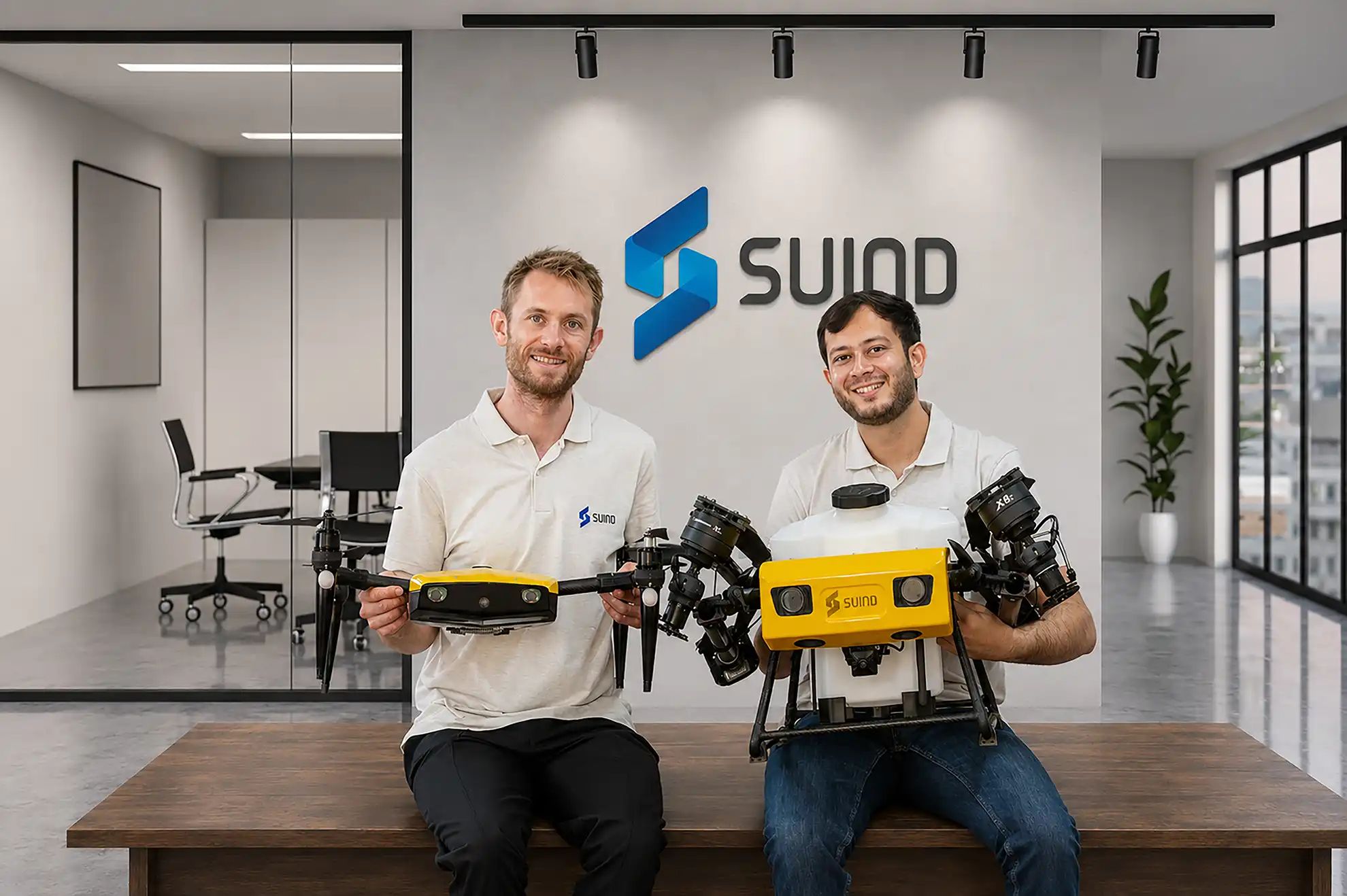 SUIND founders with autonomous drones